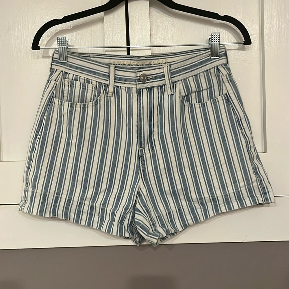 Striped denim shorts